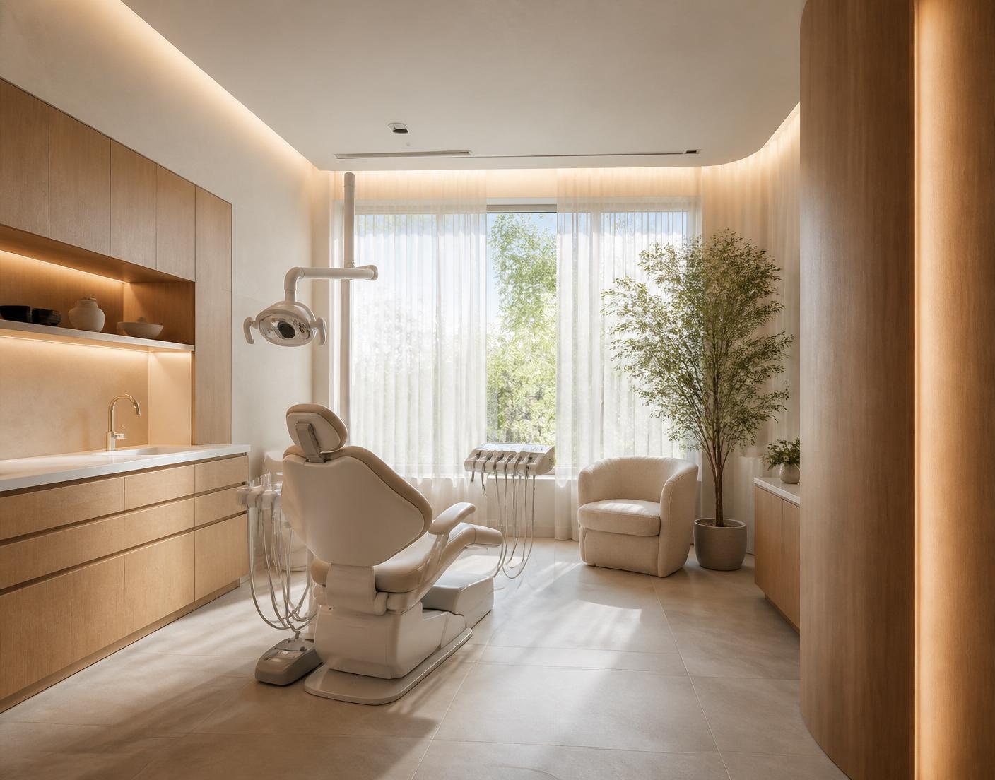 A calm, spa-like private treatment room at Riverside Dental